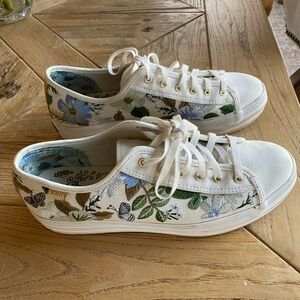 Rifle Paper Co Keds Women's Canvas Sneakers - White with Green and Blue Floral